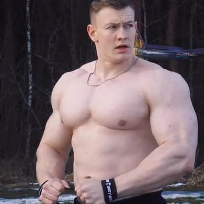 AI generated video: rapid pec pop, no moving arms, only bouncing pecs.