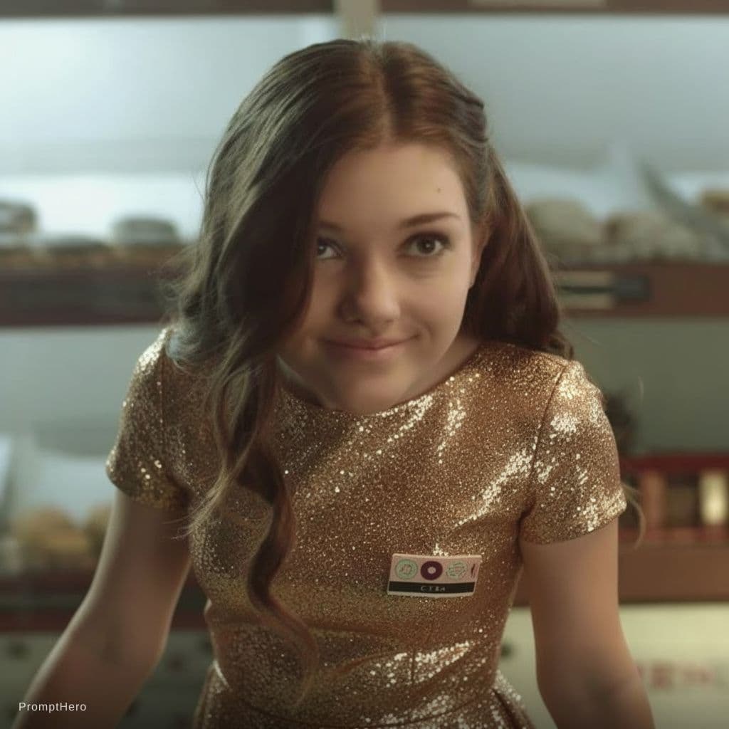 AI generated: Make the first girl uploaded appear to wear a sparkling, sexy gold dress just like the second girl u...
