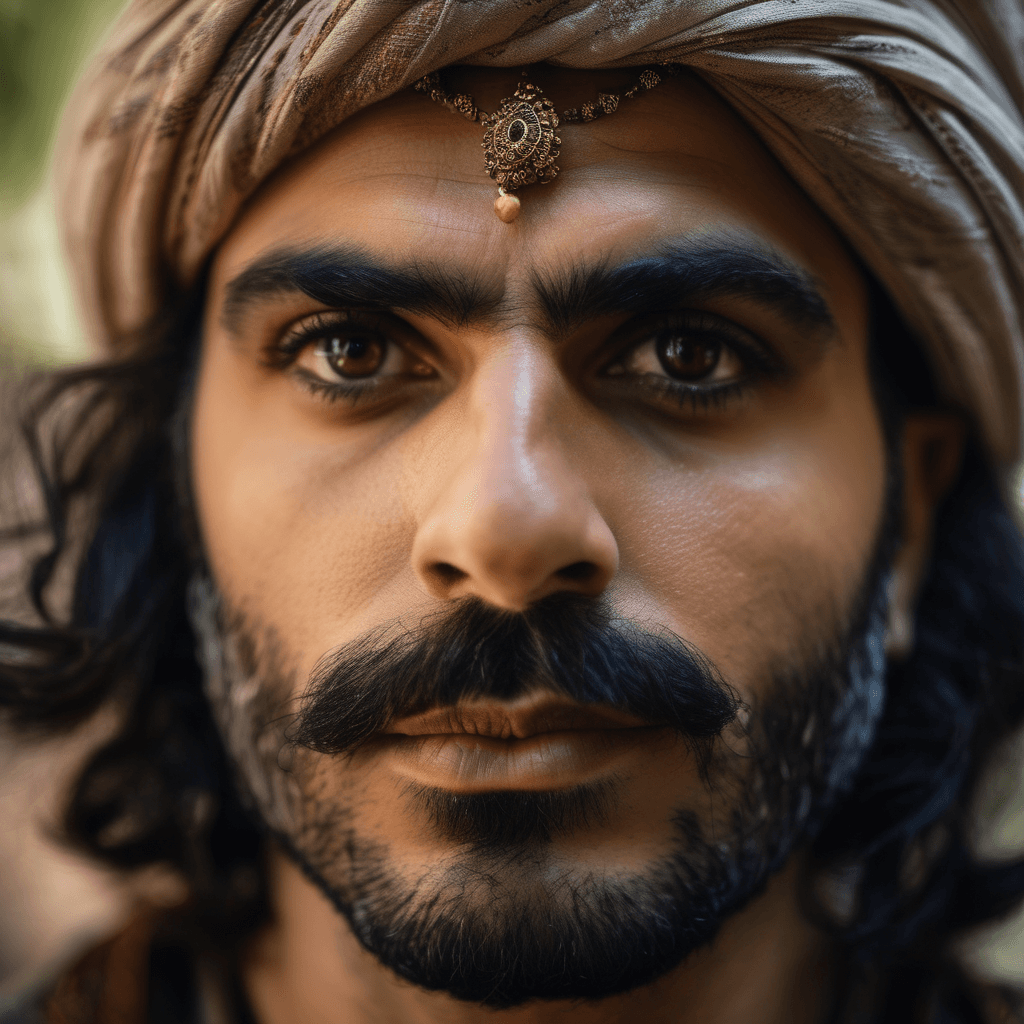 AI generated: An intense close-up of a Persian actor in a springtime setting, with piercing eyes and dramatic ligh...