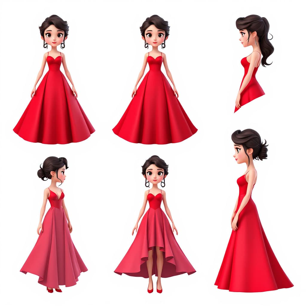 AI generated: Character sheet，diesney valentine, Girl with fasened top hair, not open hair, top fasened hair, 3d p...