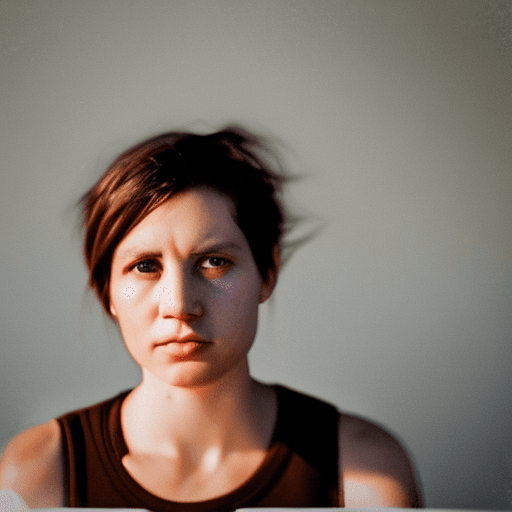 AI generated: detailed and realistic portrait of a woman with a few freckles, round eyes and short messy hair shot...