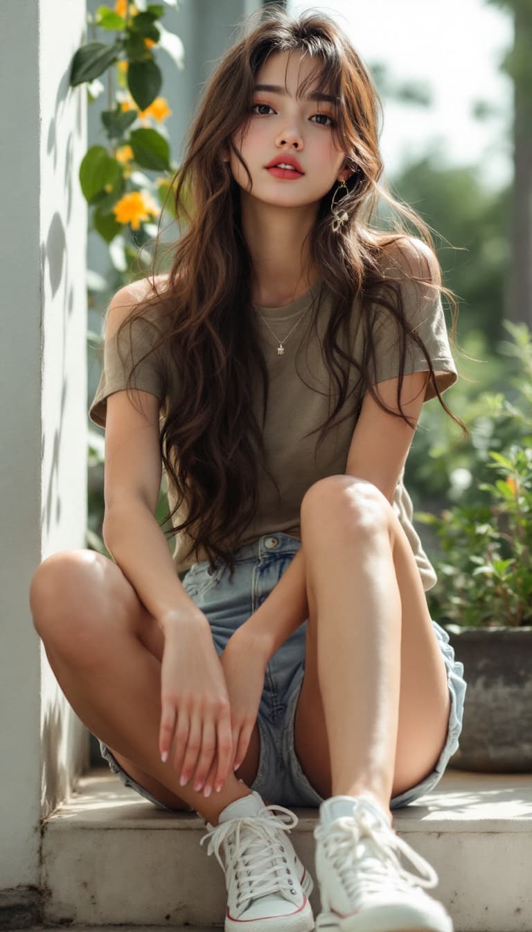 AI generated: ultra-realistic photo of a cute asian girl, 17-years-old, summer, inner wear, skinny, slim,shot on a...