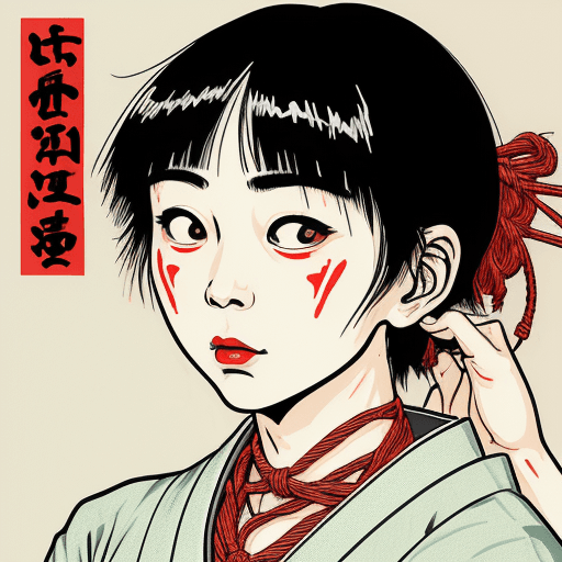 AI generated: picture in the style of the Japanese artist Toshio Saeki, which will feature shibari