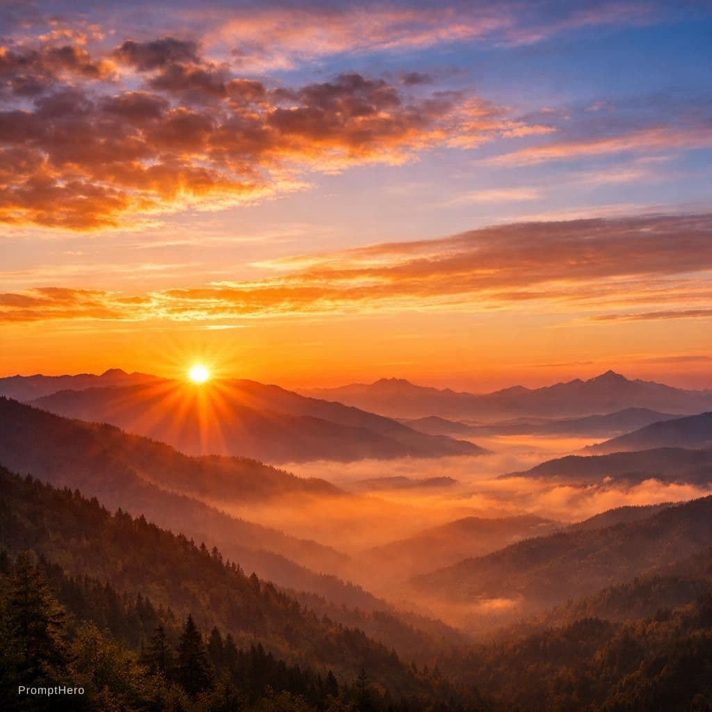 AI generated: A beautiful sunrise over the mountains 