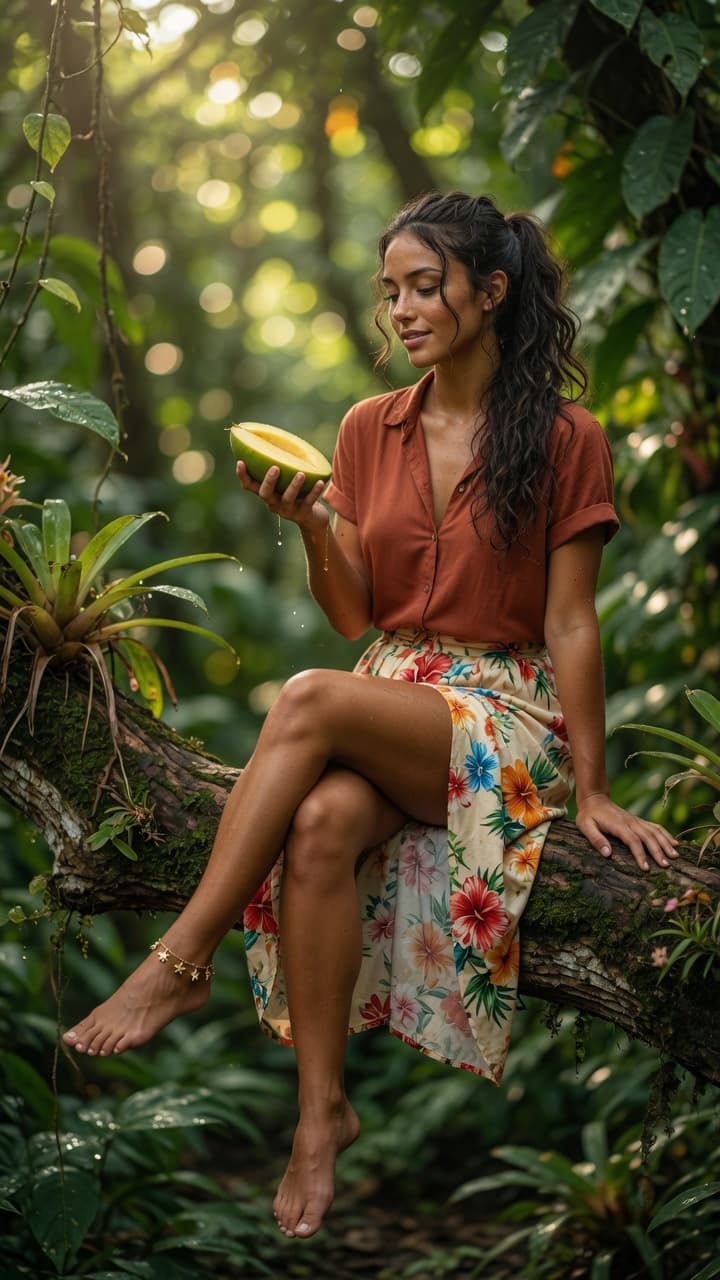 AI generated: A stunning ultra-realistic National Geographic level photograph of a beautiful young woman with sun-...