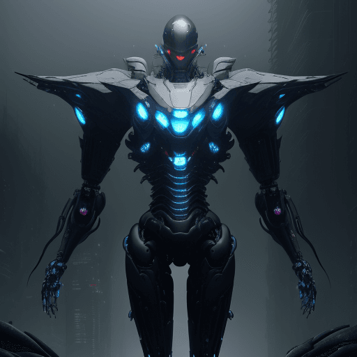 AI generated: rendering, front shot, eye level, full-body, strange body with complex system equipment with hyper d...
