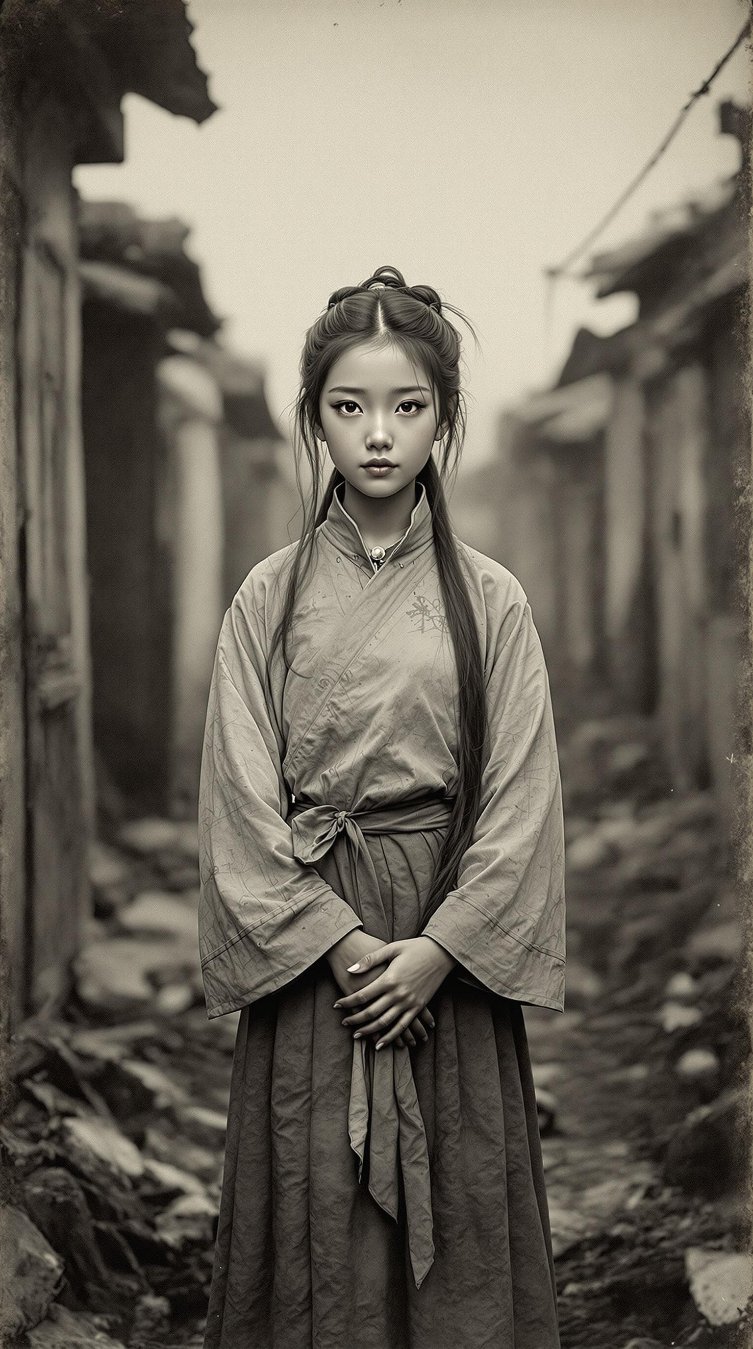 AI generated: a professional vintage black and white photo (paper has aged over time), of a exceptionally of the m...