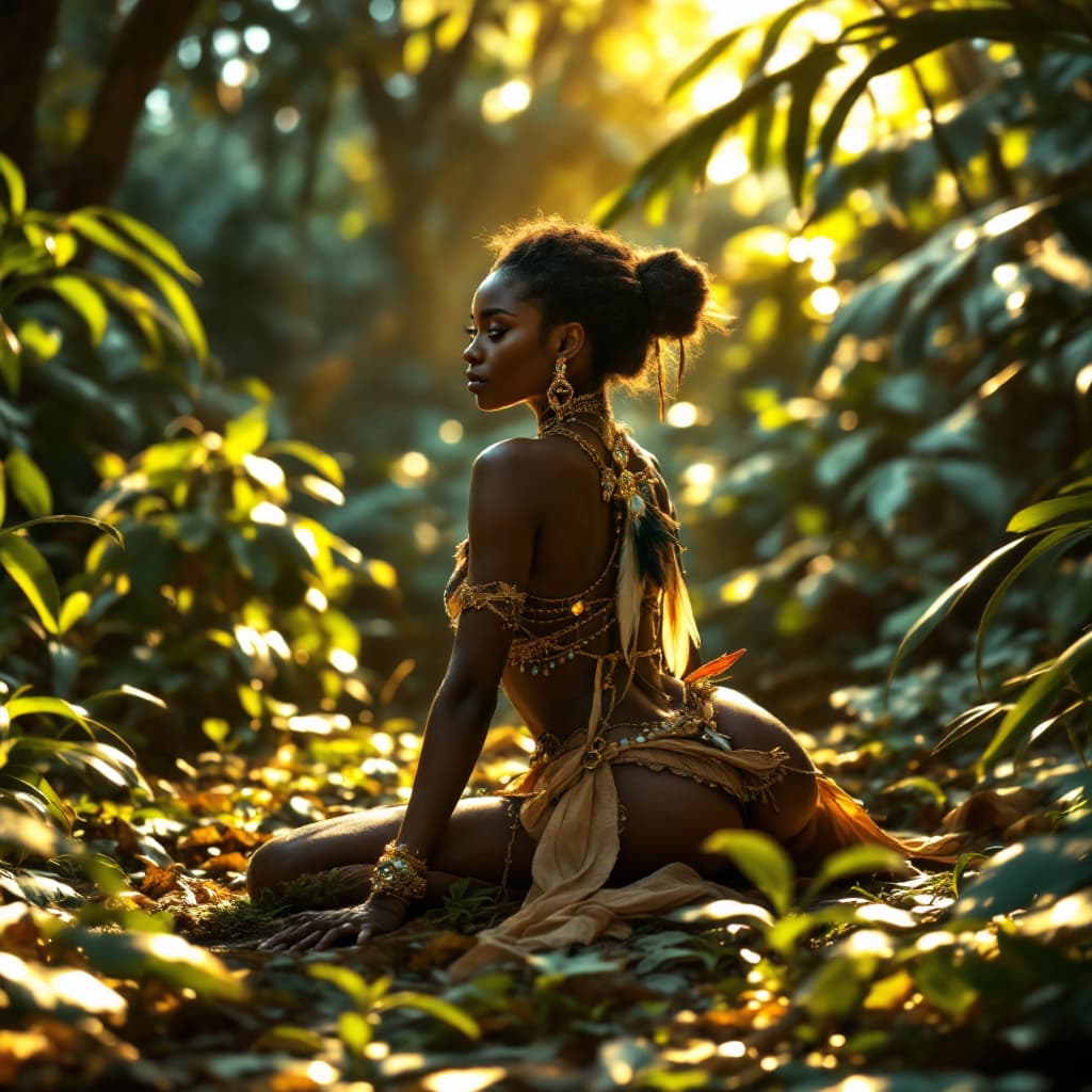 AI generated: A full-body fantasy style, editorial portrait, full body view, head to toe, of a black African woman...