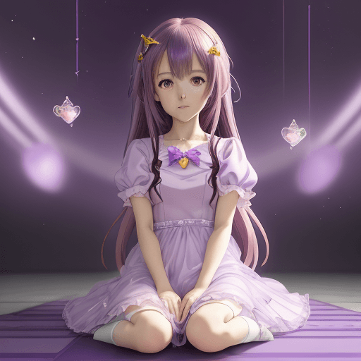 AI generated: anime girl sitting on the ground in a purple dress, loli, anime moe artstyle, cute anime girl, marin...