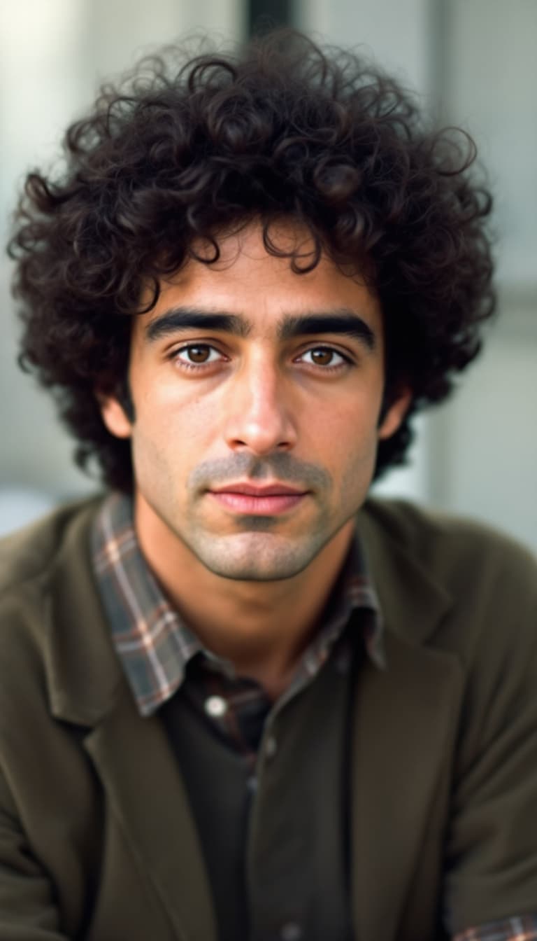 AI generated: A sweet photo of . Alexander Payne  and omid aedabili, With curly hair VA, c. 1980