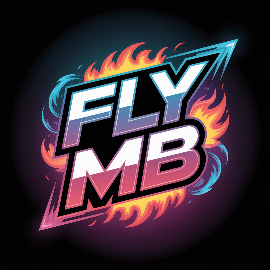 AI generated: Logo design with the text "Fly MB", futuristic and bold typography, surrounded by glowing neon light...