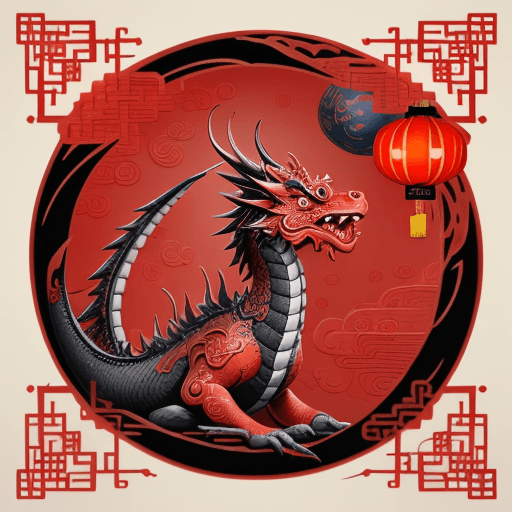 AI generated: lunar new year red dragon, in the style of Pixar animation, traditional Chinese cultural themes, int...