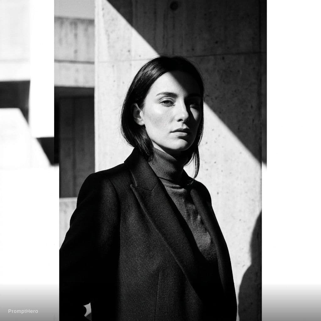 AI generated: high-resolution photograph, woman, stunning use of shadows, in the syle of crisp lines and forms,  U...