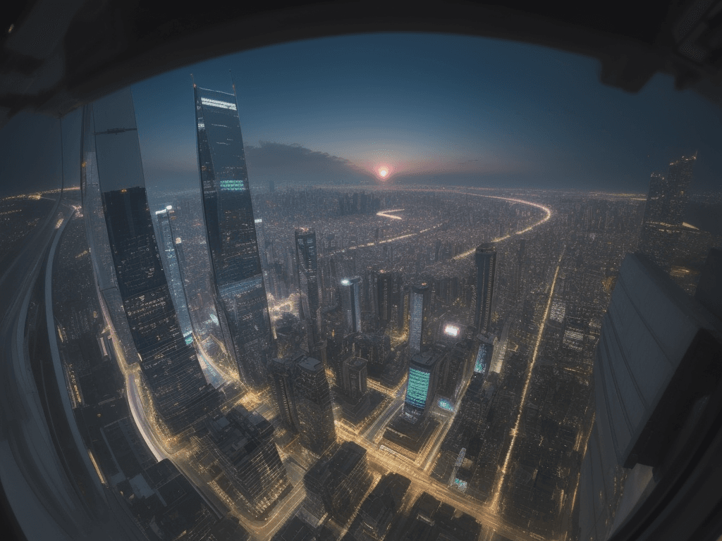 AI generated: asian cityscape, wide angle, soft lighting