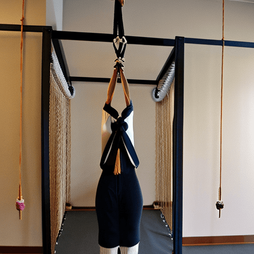 AI generated: a woman in shibari bondage, bondage, rope bondage, rope, crotch rope, box tie, bound breasts, her ar...