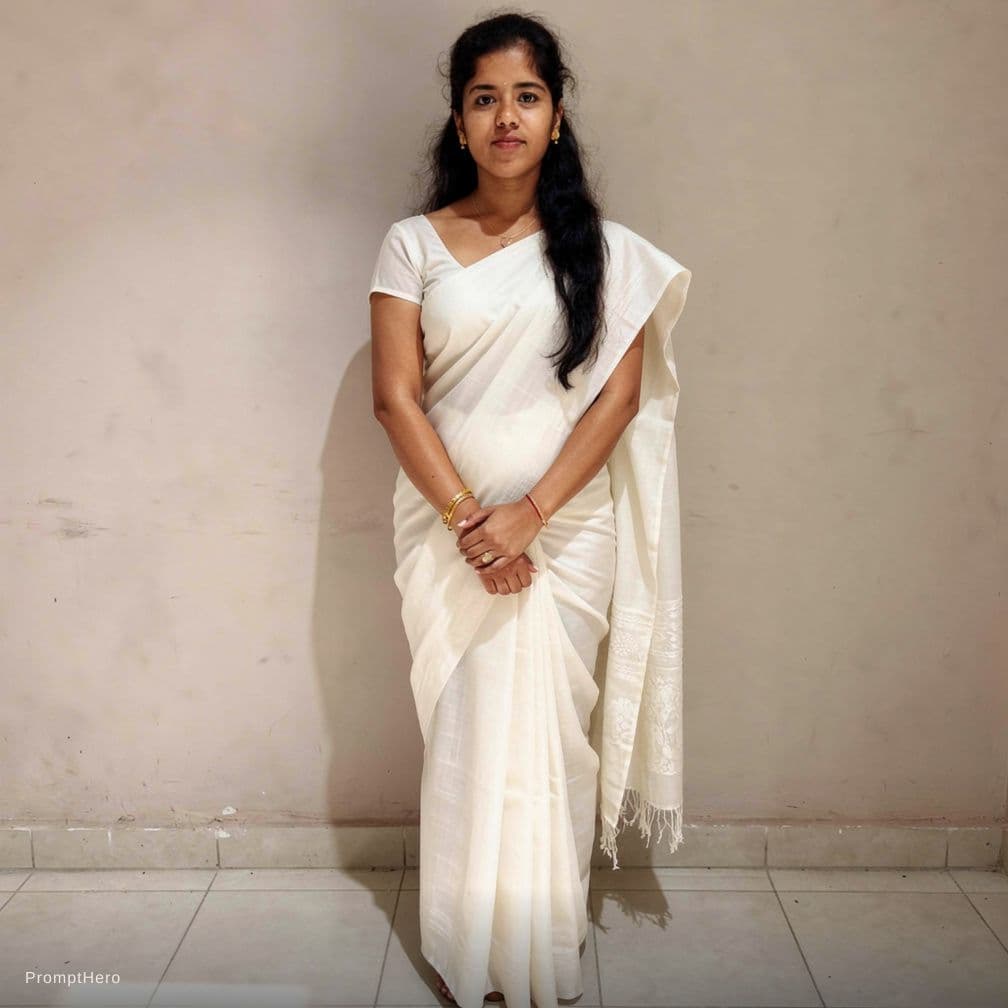 AI generated: angela white in white saree, full view 
