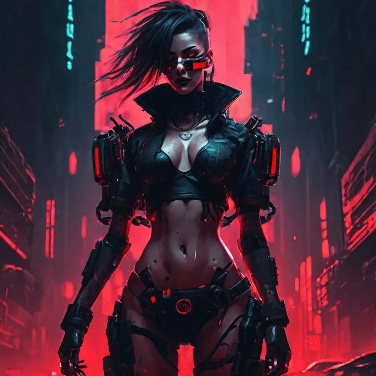 AI generated: Woman, Cyberpunk, red and black palette, insane-res
