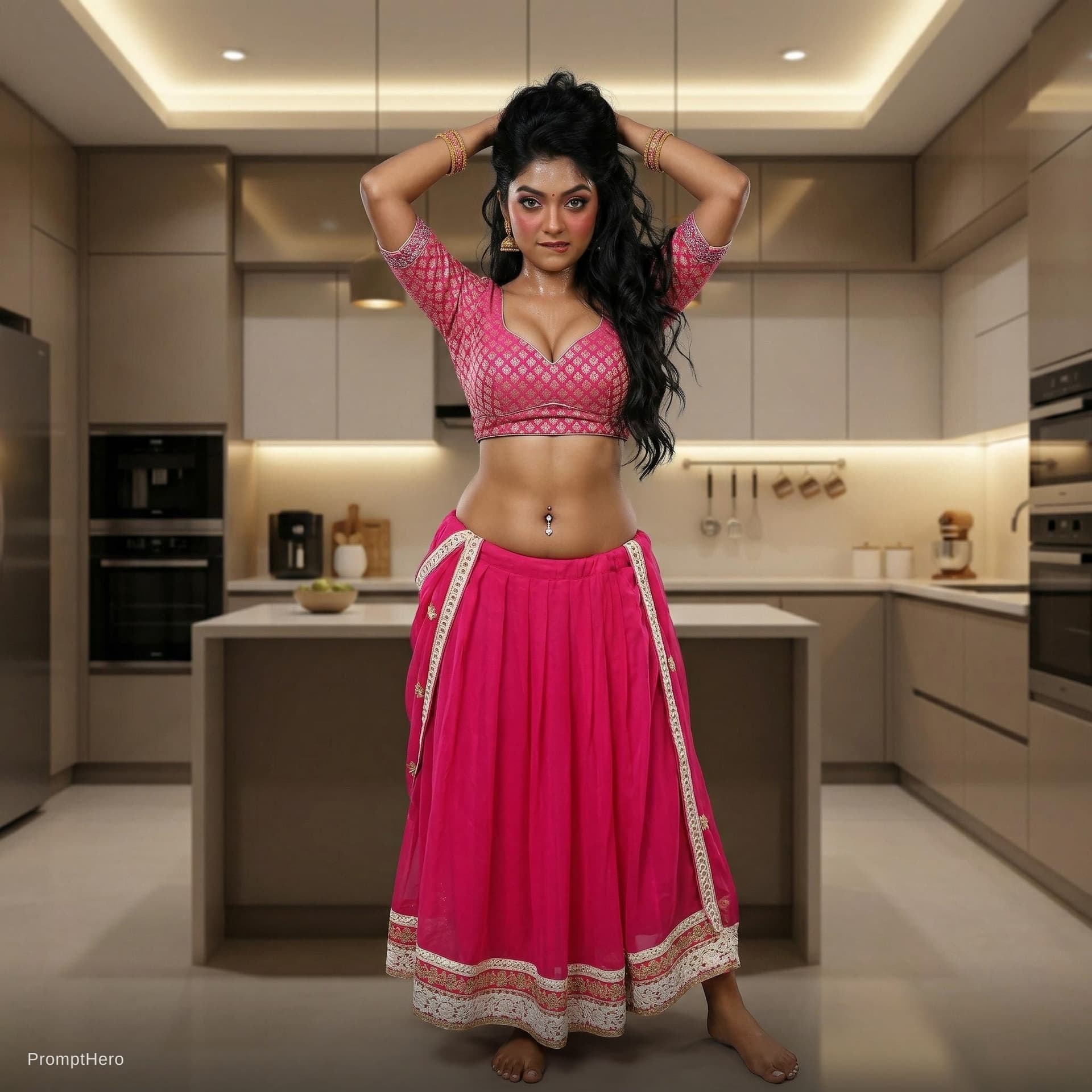 AI generated: Use the women in image, full body view from head to toe, no cropping whatsoever, complete legs and f...