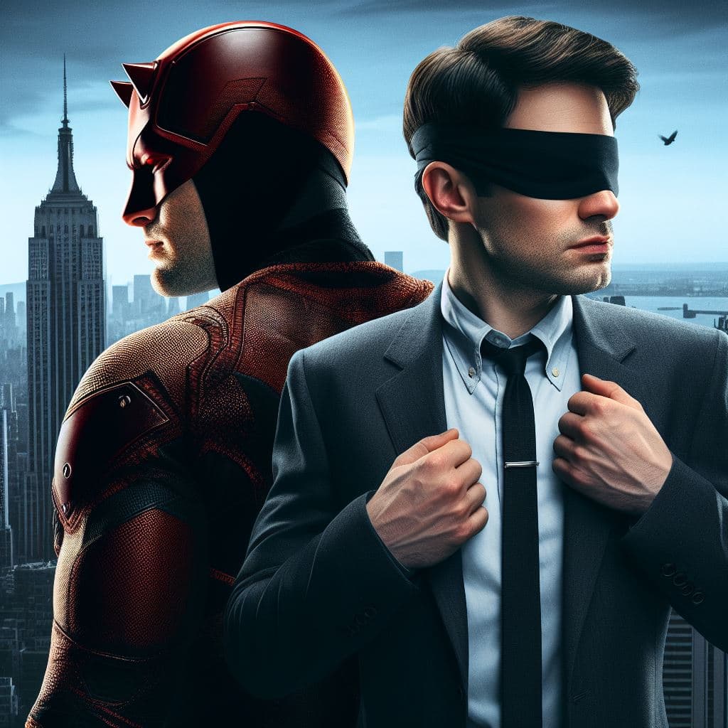 AI generated: Cego desde criança, Matt Murdock luta contra a injustiça em Nova Iorque, durante o dia como advogado...