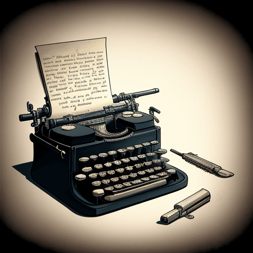 AI generated: draw of a typewriter mixed with a gun that blows an idea