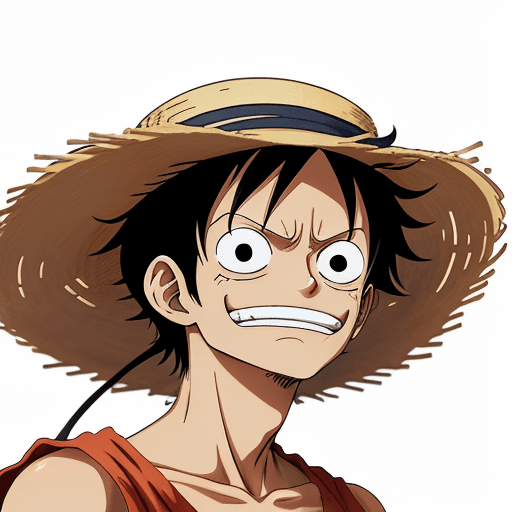 AI generated: a sticker of Monkey D. Luffy from one piece, straw hat, smirk smile, anime style, minimalist design ...