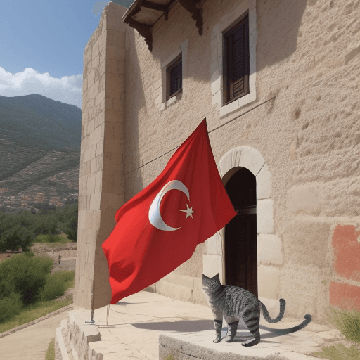 AI generated: In front of the Turkish flag holder hanging on the big wall
wild cat, historical site, cat walking