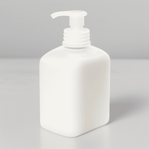 AI generated: Square lotion bottle with clear border along the corners of the lotion bottle
