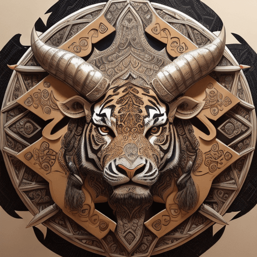 AI generated: A highly intricate and detailed pencil sketch  a logo resembling a shield featuring a bull's head, a...