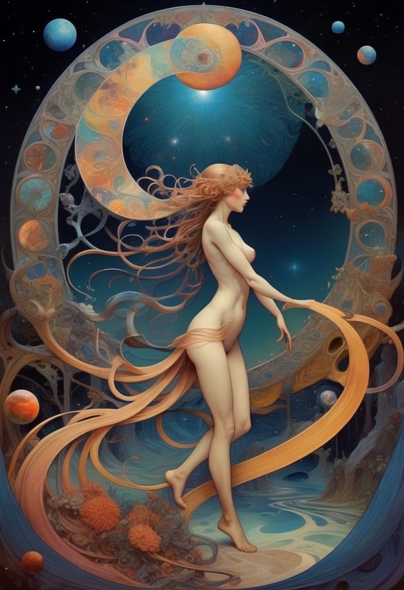 AI generated: high quality, highly detailed, Imagine a dreamlike scene blending the swirling cosmic colors of Vinc...