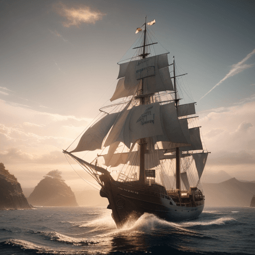 AI generated: Photo of a ultra realistic sailing ship, dramatic light, pale sunrise, cinematic lighting, battered,...