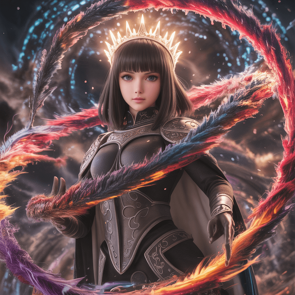 AI generated: beautiful anime woman with straight black hair and bangs, wearing an ornate dark magical armor, glow...