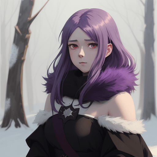 AI generated: prompt=Loona medieval character with shoulder-length purple hair cold fur clothes black eyes in autm...