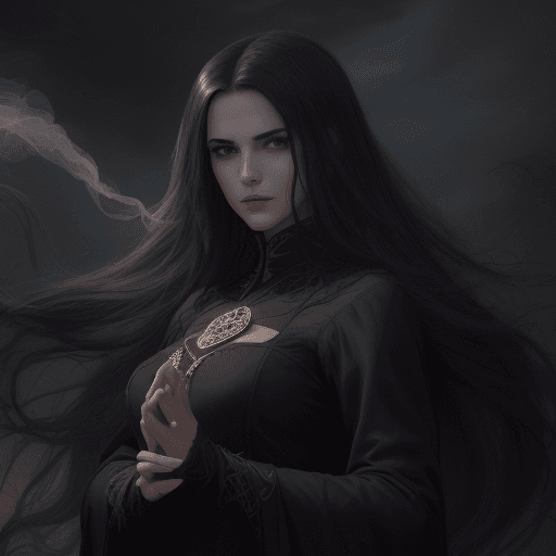 AI generated: (character of video game 1:3)::2 royal, darkness, long windblown hair and cloth, Magic the gathering...