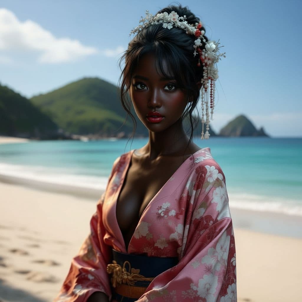 AI generated: make the background of this picture the beach of islas cies