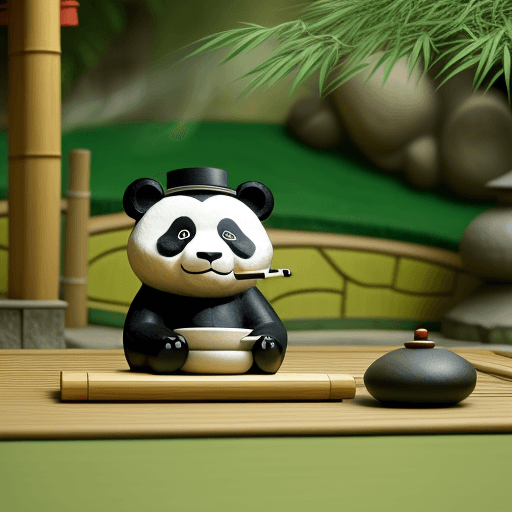 AI generated: Panda in Japanese Garden in Hat Smoking Bamboo