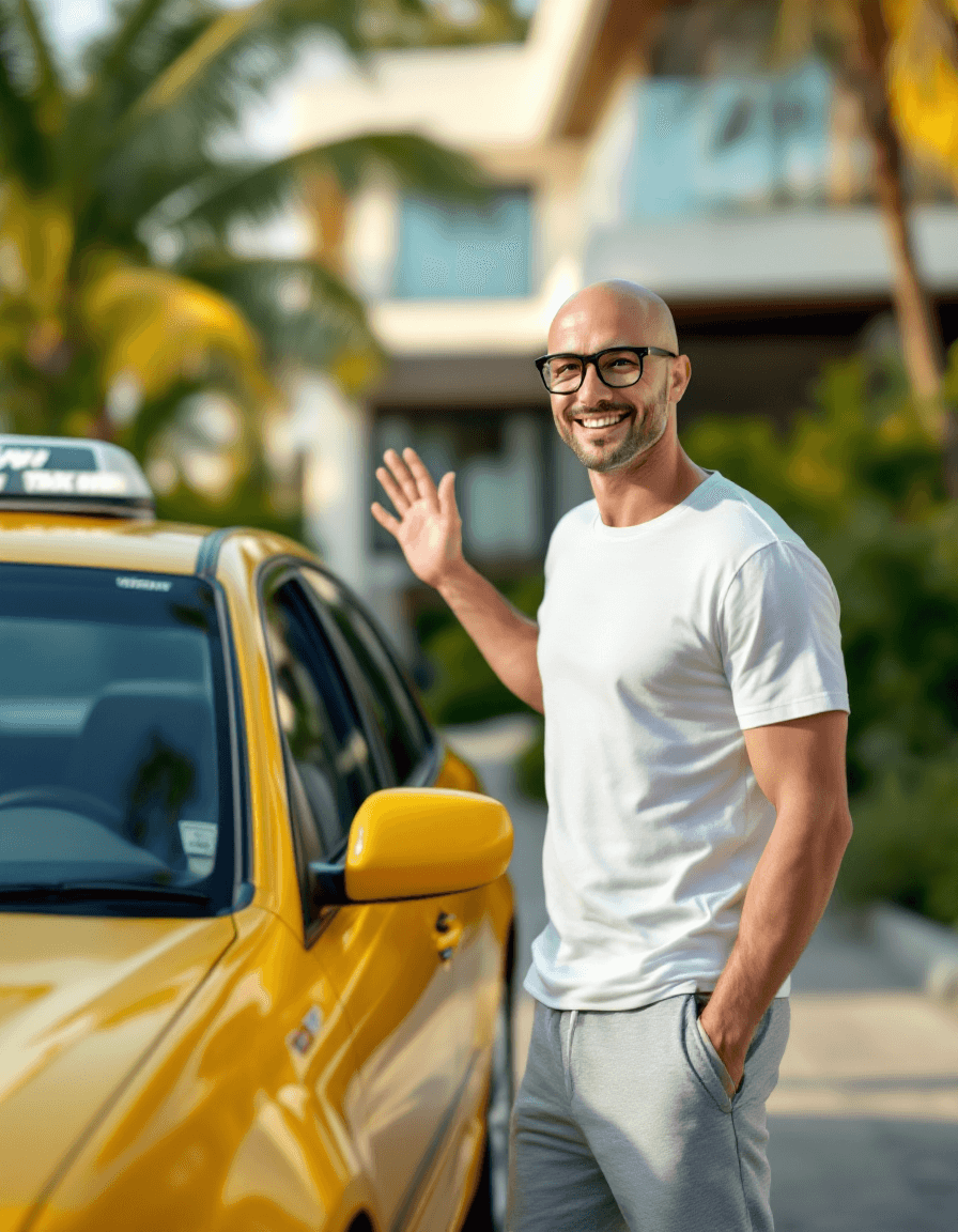 AI generated: Hyper-Realistic photo of a yellow taxi parked in the foreground. In the background of the compositio...
