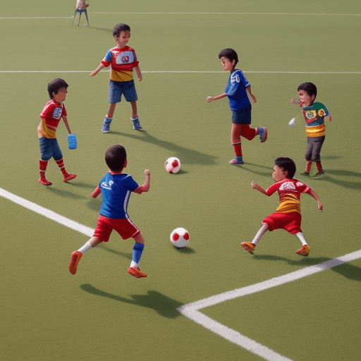 AI generated: niños jugando a la pelota en una cancha de tierra con la barra de equipos locales disfrutando del pa...