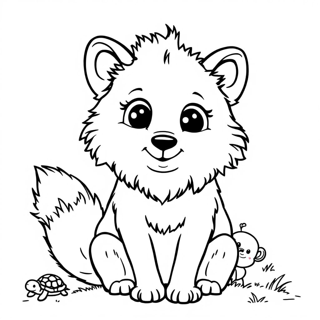 AI generated: A cute, cartoon-style Arctic fox designed for a children's coloring book. The Arctic fox has a **fri...