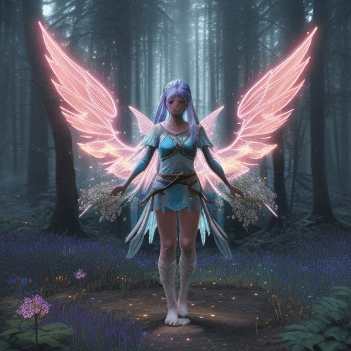 AI generated: Magical Forest scenery, chronomancer(a female), a time-manipulating mage,clean skin, particles of li...