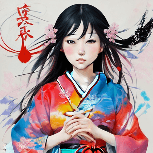 AI generated: Painting a beautiful japanese girl,full beautiful figure, abstract style. non-representational, colo...