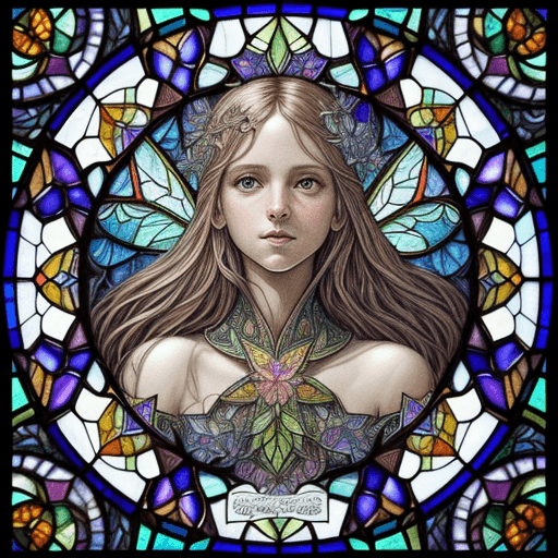 AI generated: stained glass art of fairy, mosaic-stained glass art, stained-glass illustration, close up, portrait...