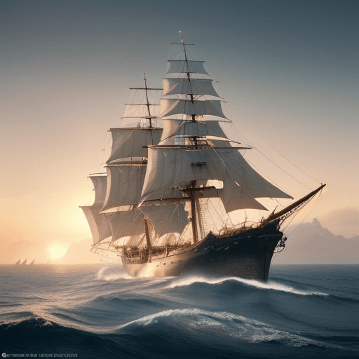 AI generated: Photo of a ultra realistic sailing ship, dramatic light, pale sunrise, cinematic lighting, battered,...