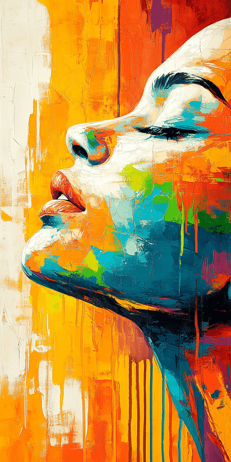 AI generated: Painting on canvas of a woman in colorful tones, in the style of Martin Ansin, cracked, serene faces...