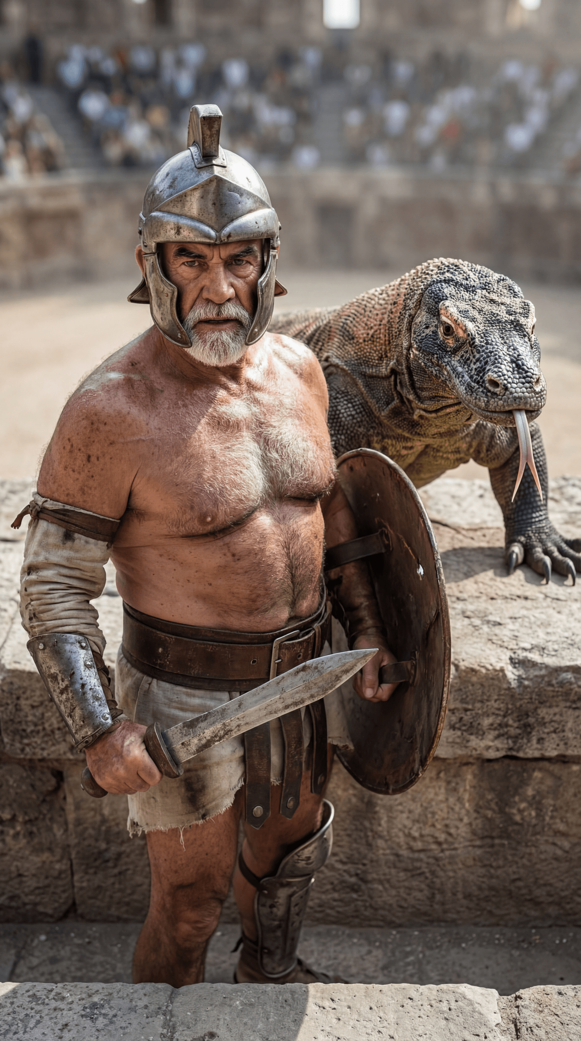 AI generated: Ultra-realistic documentary-style photography inside the Roman Colosseum.
CAMERA ANGLE: high-angle f...