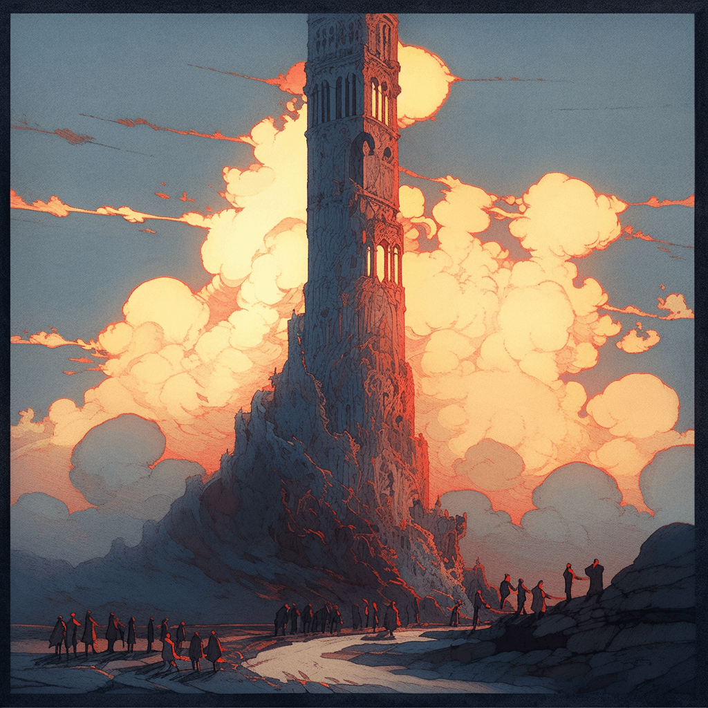AI generated: Raibow´s song "Stargazer": An illustration of a mythical journey, depicting a group of weary travele...
