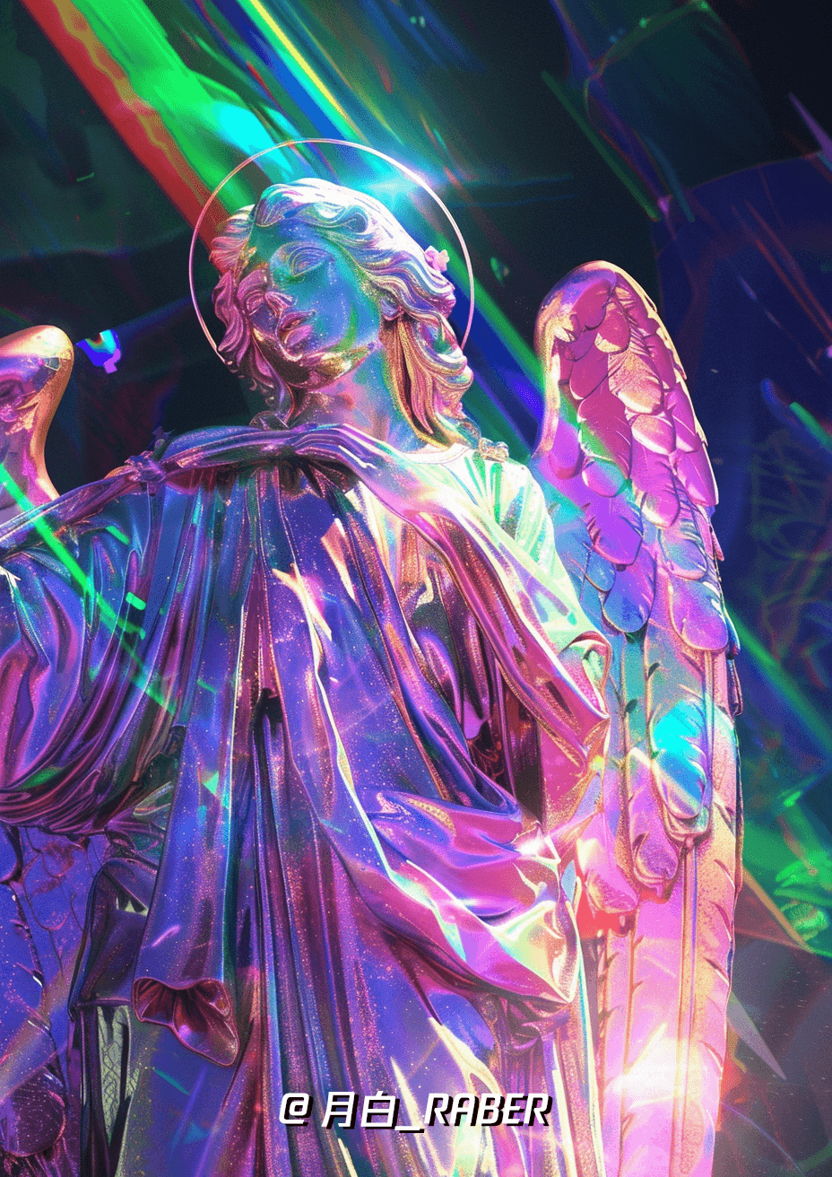 AI generated: Dazzling angel, surreal art, tinfoil, colorful --ar 5:7 --s 250