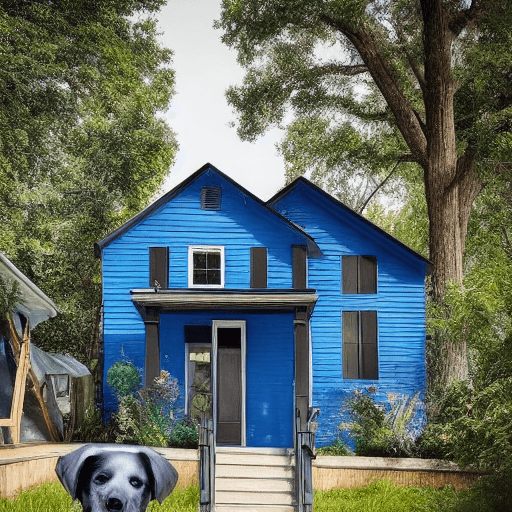 AI generated: Hyper realistic really heavy black suit case on a blue house down the block, on the porch - with a d...
