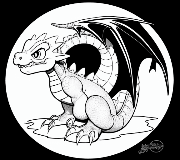 AI generated: cartoon baby mountain dragon  only the lines so i can paint it and fit the canvas with white backgro...