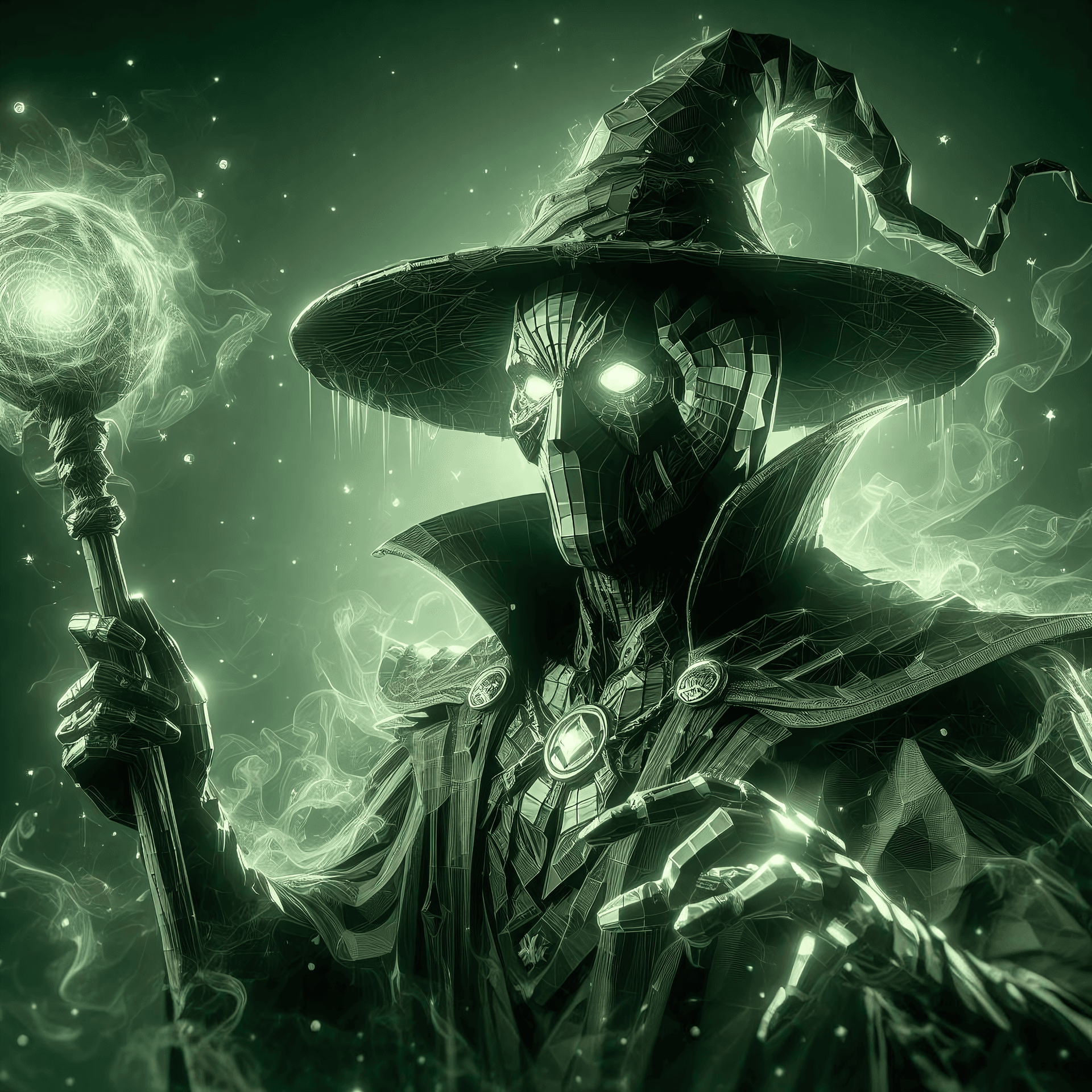 AI generated: Wizard Deadpool of Psychic Energy, dark mist, caricature in Craig McCracken style, Glimmering, Polyg...