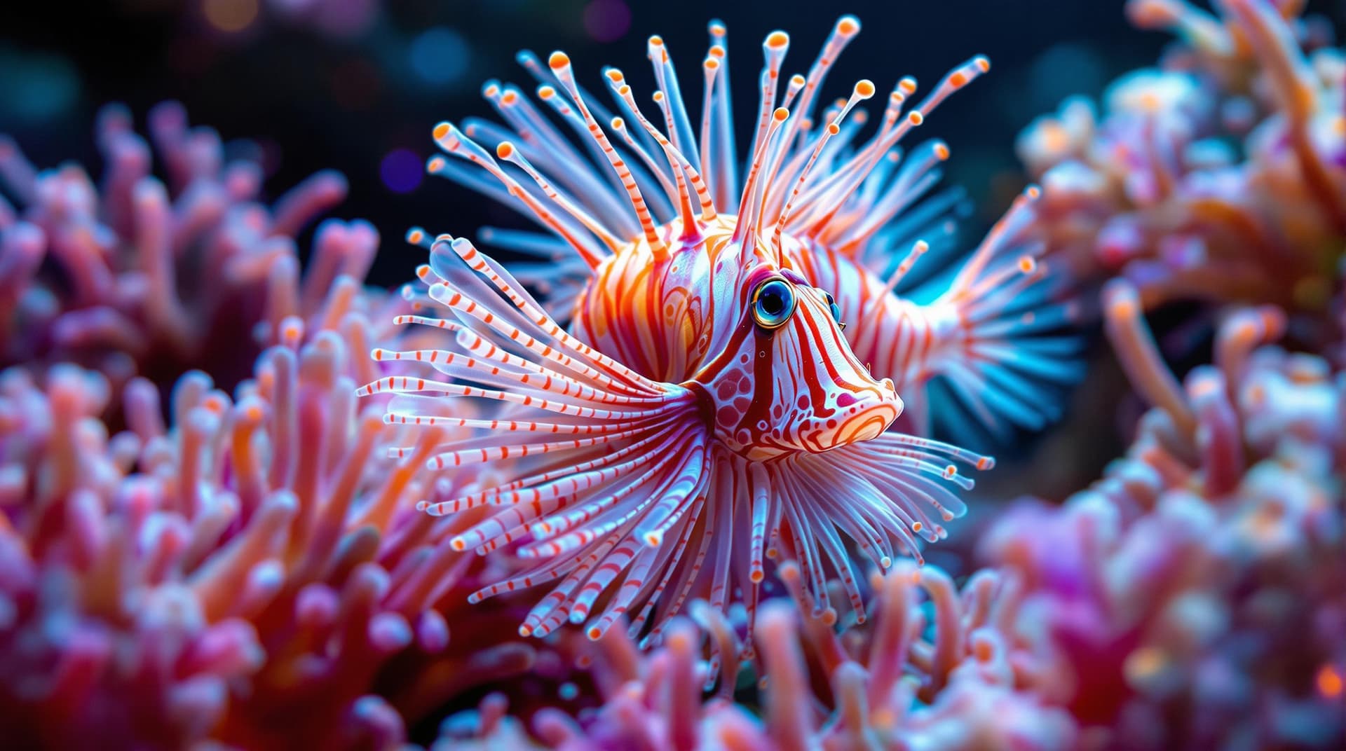 AI generated:   3d  lion fish, super macro, beautiful textures and paterns  shot from a dynamic, Unexpected angle,...